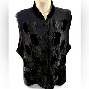 Vintage BellePointe Black Beaded Embellished Black Matte Vest XL Y2K Velvet